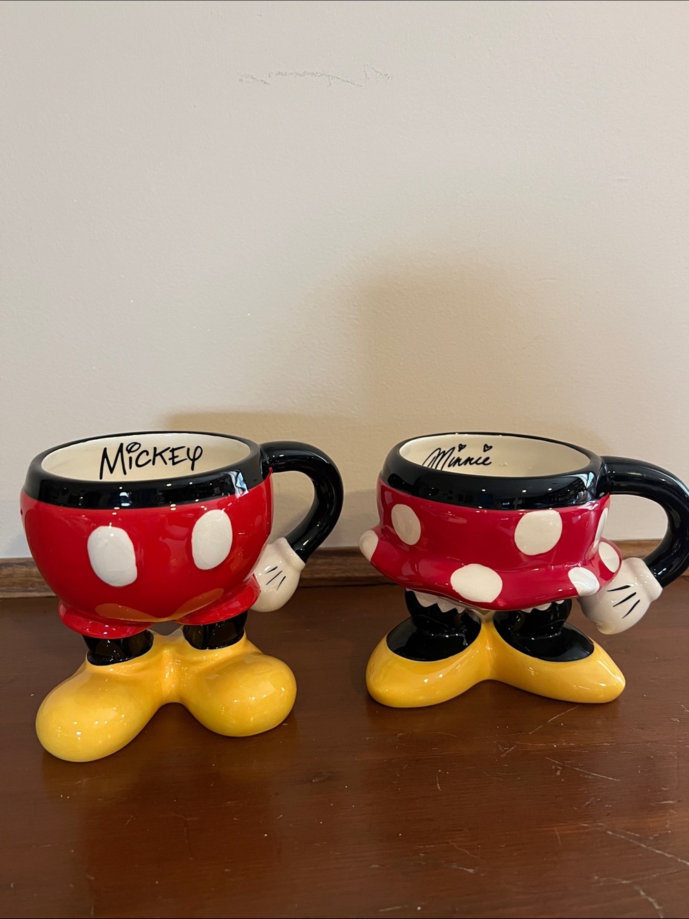 Disney Red, White & Black Mickey and Minnie Ceramic Character Mugs
